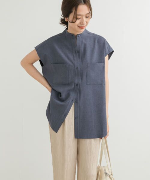 ＊＊URBAN RESEARCH DOORS / アーバンリサーチ ドアーズ シャツ・ブラウス | 『UR TECH DRYLUXE』フレンチスリーブシャツ（BLUE）