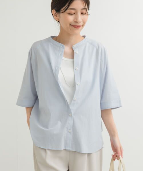 ＊＊URBAN RESEARCH DOORS / アーバンリサーチ ドアーズ シャツ・ブラウス | バンドカラーラグランブラウス（BLUE）