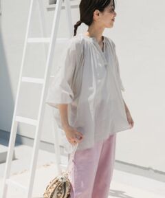 コットンボイルロールアップスリーブブラウス