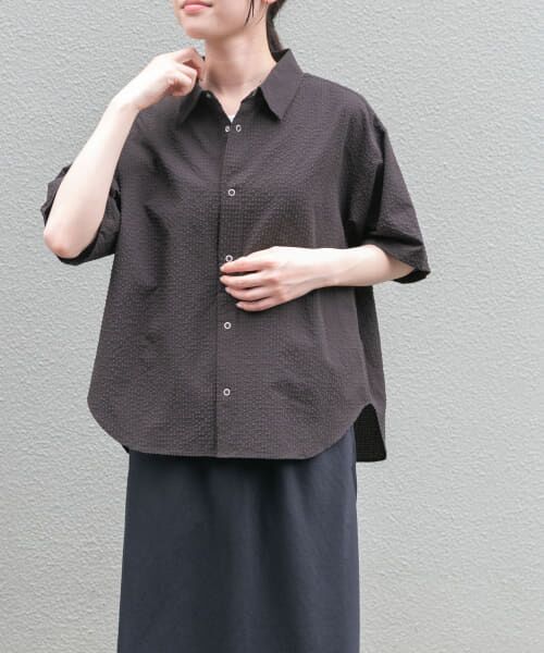 ＊＊URBAN RESEARCH DOORS / アーバンリサーチ ドアーズ シャツ・ブラウス | FORK&SPOON　アニヴェンサッカーシャツ（DARKBROWN）