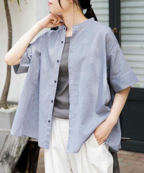 ＊＊URBAN RESEARCH DOORS / アーバンリサーチ ドアーズ シャツ・ブラウス | FORK&SPOON　ワイド5分袖シャツ（BLACK CHK）