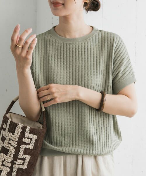 ＊＊URBAN RESEARCH DOORS / アーバンリサーチ ドアーズ Tシャツ | タックハニカムフレンチプルオーバー（KHAKI）