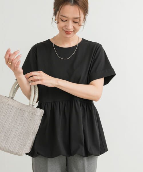 ＊＊URBAN RESEARCH DOORS / アーバンリサーチ ドアーズ Tシャツ | ペプラムバルーンTシャツ（BLACK）
