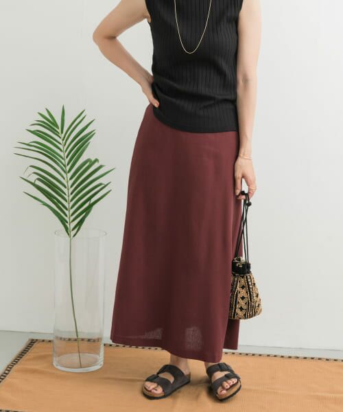 ＊＊URBAN RESEARCH DOORS / アーバンリサーチ ドアーズ スカート | 麻混レーヨンフレアスカート（BORDEAUX）