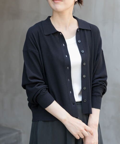 ＊＊URBAN RESEARCH DOORS / アーバンリサーチ ドアーズ カーディガン・ボレロ | FORK&SPOON　ニットポロカーディガン（NAVY）