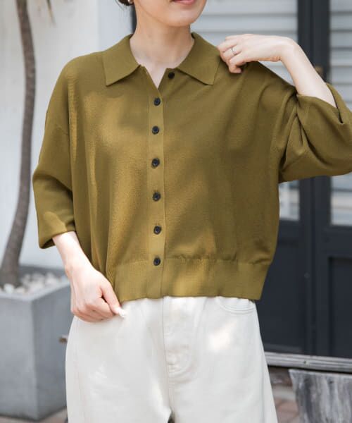 ＊＊URBAN RESEARCH DOORS / アーバンリサーチ ドアーズ カーディガン・ボレロ | FORK&SPOON　ニットポロカーディガン（MUSTARD）