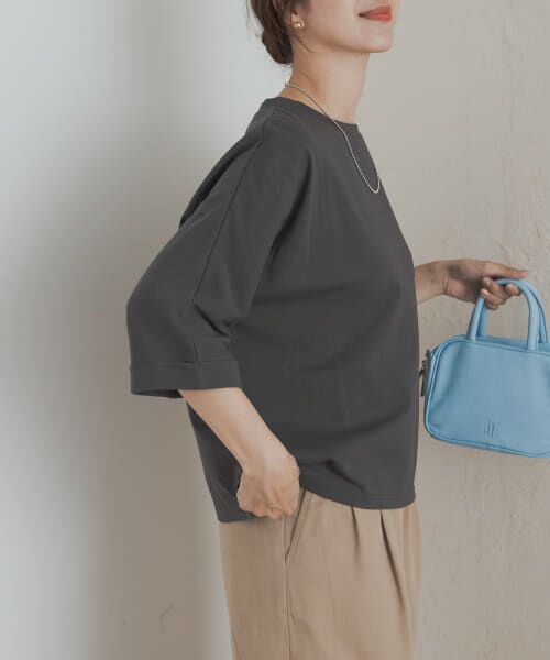 ＊＊URBAN RESEARCH DOORS / アーバンリサーチ ドアーズ Tシャツ | 『UR TECH』ドルマンロールスリーブTシャツ（CHARCOAL）