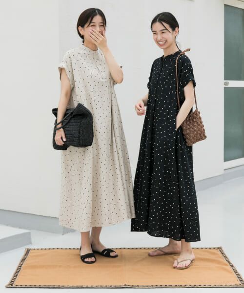 アーバンリサーチドアーズ　リネンドットフレアワンピース URBAN RESEARCH DOORS ワンピース リネンドットフレアワンピース