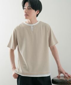 フェイクレイヤード キーネック Tシャツ