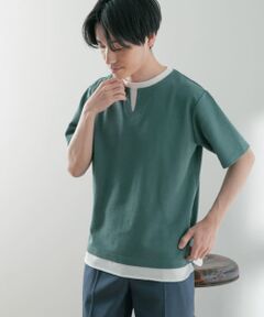 フェイクレイヤード キーネック Tシャツ