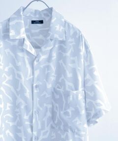 ジオメトリックプリントオープンカラー半袖シャツ