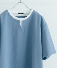 『イージーケア/吸水速乾』高機能ワッフル フェイクレイヤーキーネックTシャツ