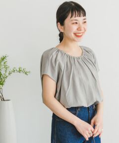 『セットアップ対応』『洗濯可』リネンレーヨンギャザーブラウス