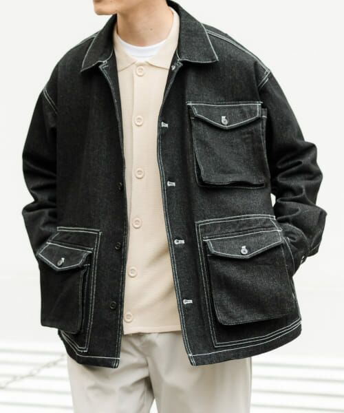 URBAN RESEARCH ITEMS/アーバンリサーチ アイテムズ カバーオールジャケット BLK S URBAN RESEARCH ITEMS/アーバンリサーチ アイテムズ カバーオールジャケット BLK S