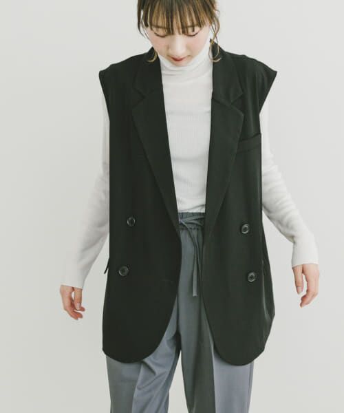 美品 UNTITLED ウール混 ダブルブレストベスト チャコールグレー M