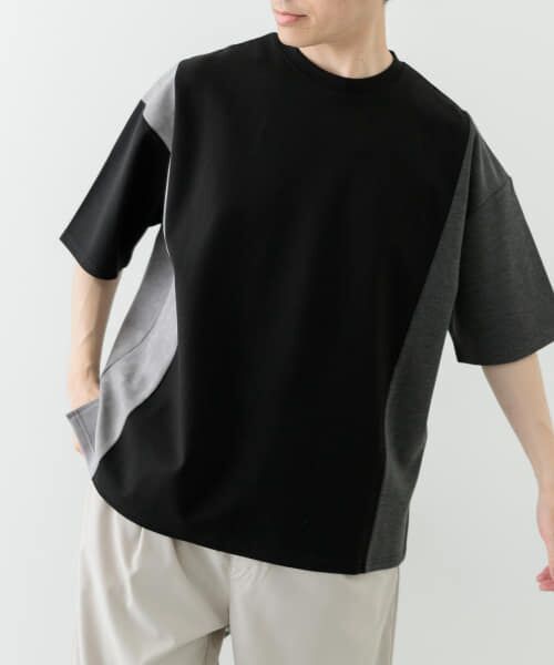 URBAN RESEARCH ITEMS/アーバンリサーチ アイテムズ フェイクスエードドッキング半袖Tops BLK L URBAN RESEARCH ITEMS/アーバンリサーチ アイテムズ フェイクスエードドッキング半袖Tops BLK L