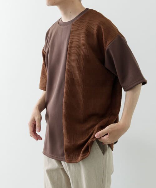 セール】 クルーネックジャカード切替トップス （Tシャツ