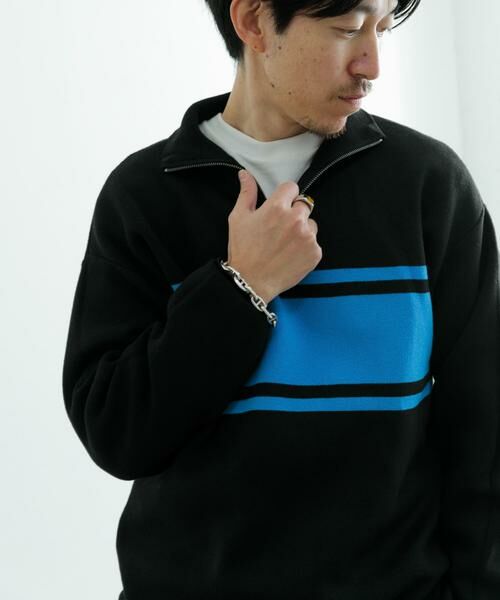 URBAN RESEARCH ITEMS / アーバンリサーチ アイテムズ ニット・セーター | ハーフZIP ボーダー プルオーバーニット | 詳細1