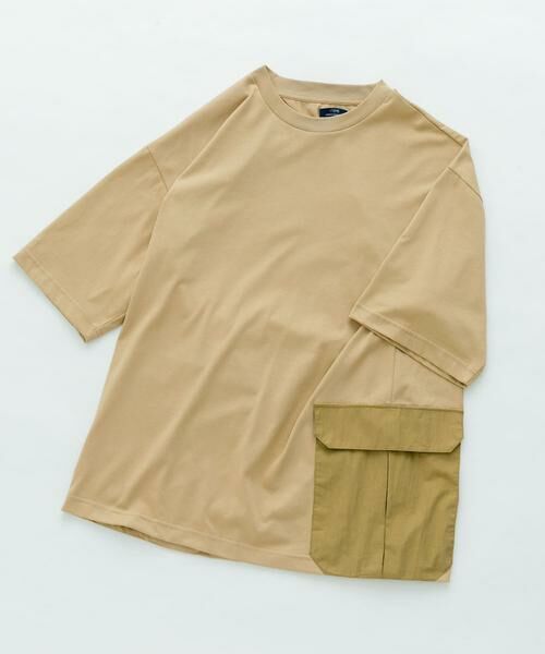 URBAN RESEARCH ITEMS / アーバンリサーチ アイテムズ Tシャツ | 『XLサイズあり』サイドポケットキリカエ クルーネックTシャツ(ベージュ)