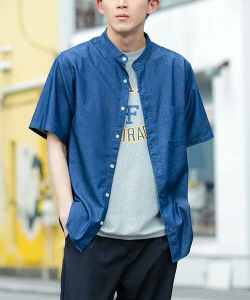 URBAN RESEARCH ITEMS / アーバンリサーチ アイテムズ シャツ・ブラウス | TCインディゴ バンドカラー半袖シャツ | 詳細4
