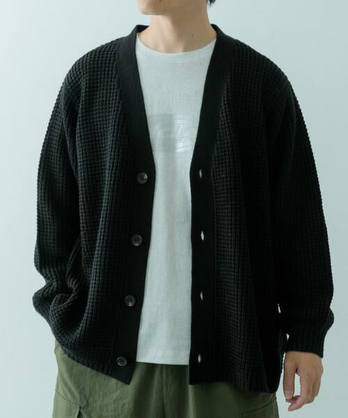 URBAN RESEARCH ITEMS/アーバンリサーチ アイテムズ ワッフル編み Vネックニットカーディガン ブラック S URBAN RESEARCH ITEMS/アーバンリサーチ アイテムズ ワッフル編み Vネックニットカーディガン ブラック S