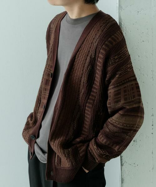 URBAN RESEARCH ITEMS/アーバンリサーチ アイテムズ マルチジャカード ニットカーディガン ブラウン M URBAN RESEARCH ITEMS/アーバンリサーチ アイテムズ マルチジャカード ニットカーディガン ブラウン M