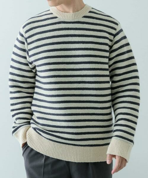 URBAN RESEARCH ITEMS/アーバンリサーチ アイテムズ クルーネック ボーダー ニット アイボリー L URBAN RESEARCH ITEMS/アーバンリサーチ アイテムズ クルーネック ボーダー ニット アイボリー L