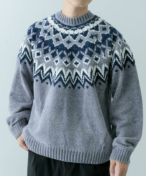URBAN RESEARCH ITEMS/アーバンリサーチ アイテムズ 求心柄 モール クルーネック ニット グレー L URBAN RESEARCH ITEMS/アーバンリサーチ アイテムズ 求心柄 モール クルーネック ニット グレー L
