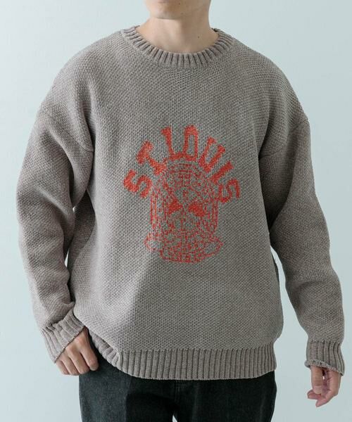 URBAN RESEARCH ITEMS/アーバンリサーチ アイテムズ カレッジロゴ モール クルーネック ニット ベージュ M URBAN RESEARCH ITEMS/アーバンリサーチ アイテムズ カレッジロゴ モール クルーネック ニット ベージュ M