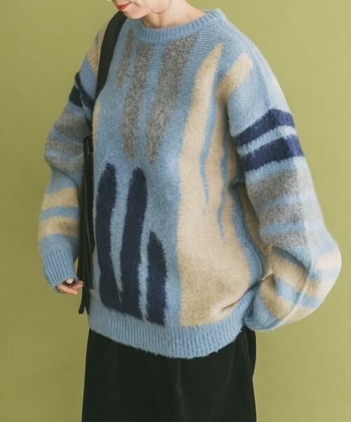 URBAN RESEARCH ITEMS/アーバンリサーチ アイテムズ シャギーモチーフビッグニット ブルー FREE