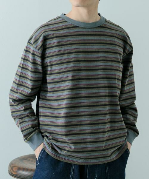 URBAN RESEARCH ITEMS/アーバンリサーチ アイテムズ オーバーダイマルチボーダーカットソー チャコールグレー L URBAN RESEARCH ITEMS/アーバンリサーチ アイテムズ オーバーダイマルチボーダーカットソー チャコールグレー L