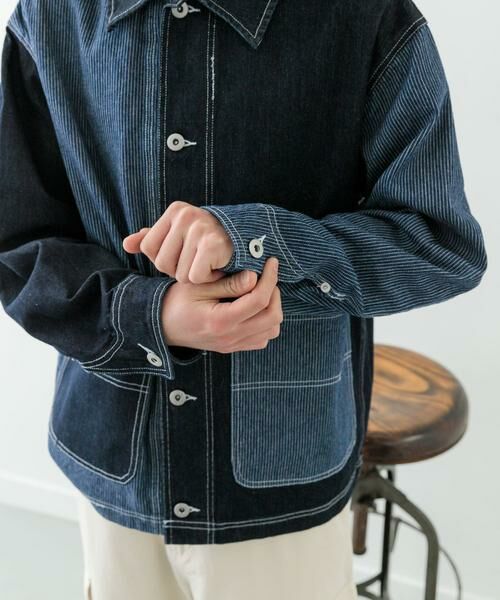 URBAN RESEARCH ITEMS / アーバンリサーチ アイテムズ Gジャン・デニムジャケット | ヒッコリー×デニム切替ワークジャケット | 詳細1