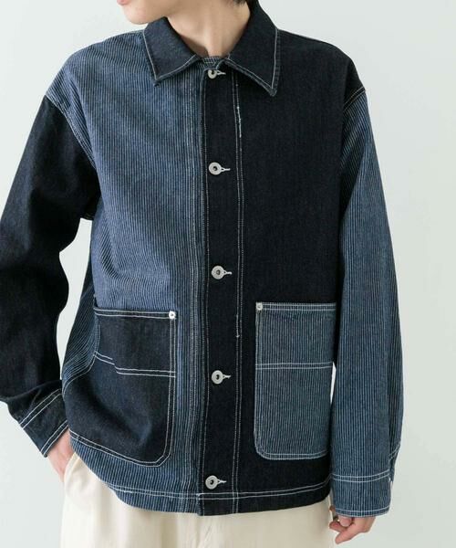 URBAN RESEARCH ITEMS / アーバンリサーチ アイテムズ Gジャン・デニムジャケット | ヒッコリー×デニム切替ワークジャケット | 詳細2
