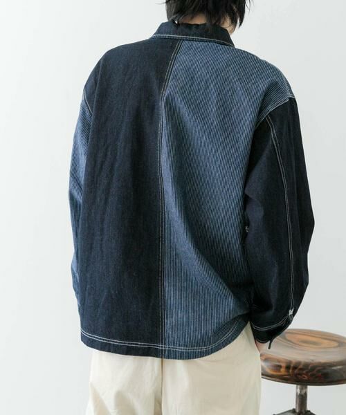 URBAN RESEARCH ITEMS / アーバンリサーチ アイテムズ Gジャン・デニムジャケット | ヒッコリー×デニム切替ワークジャケット | 詳細3