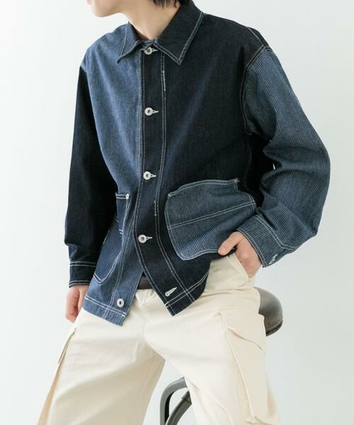 URBAN RESEARCH ITEMS / アーバンリサーチ アイテムズ Gジャン・デニムジャケット | ヒッコリー×デニム切替ワークジャケット | 詳細4