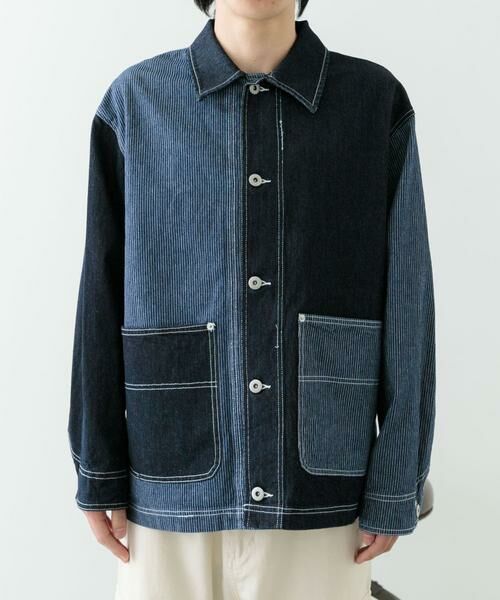 URBAN RESEARCH ITEMS / アーバンリサーチ アイテムズ Gジャン・デニムジャケット | ヒッコリー×デニム切替ワークジャケット | 詳細6