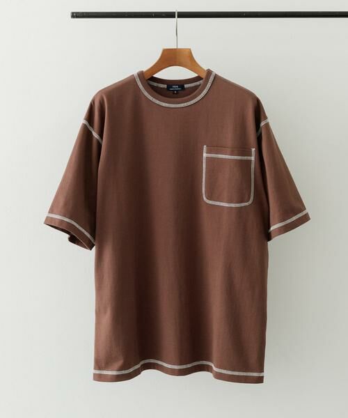 URBAN RESEARCH ITEMS/アーバンリサーチ アイテムズ 配色ステッチクルーネックTシャツ ブラウン L
