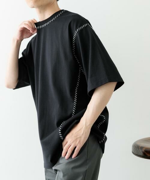 URBAN RESEARCH ITEMS/アーバンリサーチ アイテムズ ブランケットステッチクルーネックTシャツ ブラック L URBAN RESEARCH ITEMS/アーバンリサーチ アイテムズ ブランケットステッチクルーネックTシャツ ブラック L