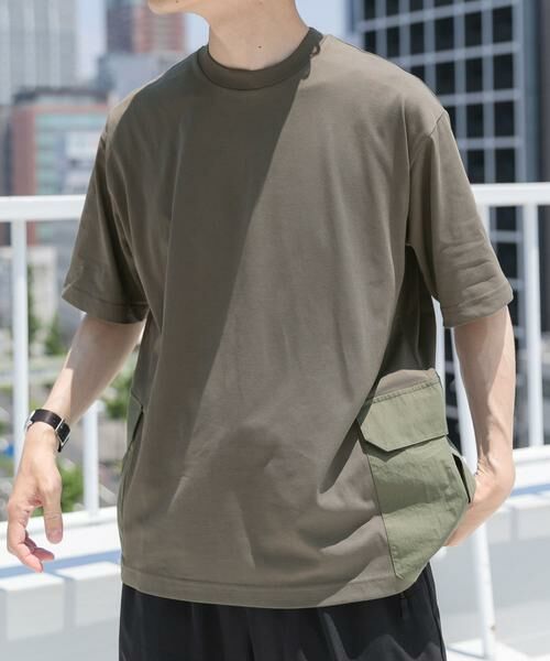 URBAN RESEARCH ITEMS/アーバンリサーチ アイテムズ サイドポケットキリカエクルーネックTシャツ カーキ M URBAN RESEARCH ITEMS/アーバンリサーチ アイテムズ サイドポケットキリカエクルーネックTシャツ カーキ M