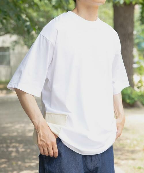 URBAN RESEARCH ITEMS/アーバンリサーチ アイテムズ サイドポケットキリカエクルーネックTシャツ ホワイト M URBAN RESEARCH ITEMS/アーバンリサーチ アイテムズ サイドポケットキリカエクルーネックTシャツ ホワイト M