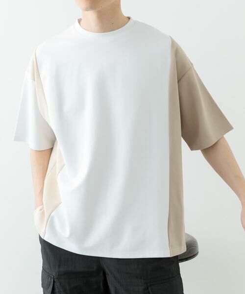 URBAN RESEARCH ITEMS/アーバンリサーチ アイテムズ フェイクスエードドッキング半袖Tops ベージュ L URBAN RESEARCH ITEMS/アーバンリサーチ アイテムズ フェイクスエードドッキング半袖Tops ベージュ L