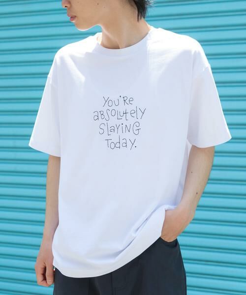URBAN RESEARCH ITEMS / アーバンリサーチ アイテムズ Tシャツ | レタード刺繍Tシャツ slaying today(ホワイト)