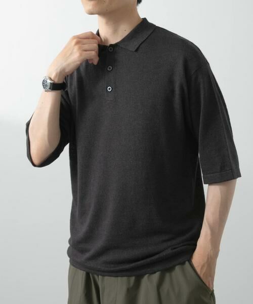 URBAN RESEARCH ITEMS/アーバンリサーチ アイテムズ レーヨンリネン半袖ニットポロ ブラック L