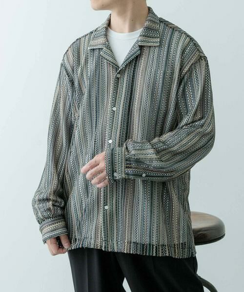 URBAN RESEARCH ITEMS / アーバンリサーチ アイテムズ シャツ・ブラウス | マルチストライプレースオープンカラーシャツ | 詳細9