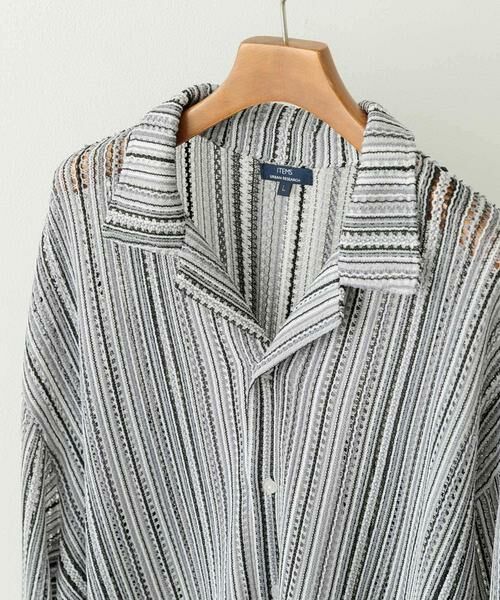 URBAN RESEARCH ITEMS/アーバンリサーチ アイテムズ マルチストライプレースオープンカラーシャツ ブラック M