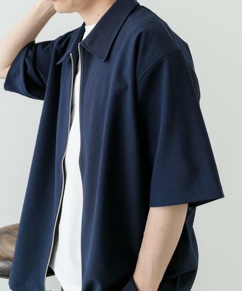 URBAN RESEARCH ITEMS/アーバンリサーチ アイテムズ 2wayストレッチジップアップ半袖シャツ ネイビー M