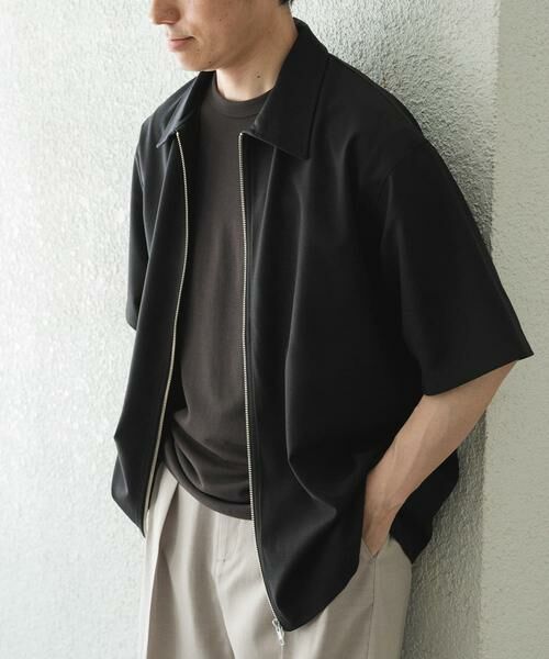 URBAN RESEARCH ITEMS/アーバンリサーチ アイテムズ 2wayストレッチジップアップ半袖シャツ ブラック L