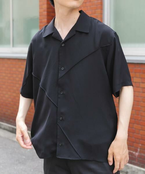 URBAN RESEARCH ITEMS/アーバンリサーチ アイテムズ パネルピンタックオープンカラー半袖シャツ ブラック M URBAN RESEARCH ITEMS/アーバンリサーチ アイテムズ パネルピンタックオープンカラー半袖シャツ ブラック M