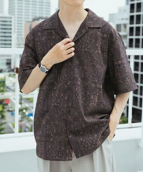 URBAN RESEARCH ITEMS/アーバンリサーチ アイテムズ Batik Print Open Collar shirts ブラウン M URBAN RESEARCH ITEMS/アーバンリサーチ アイテムズ Batik Print Open Collar shirts ブラウン M