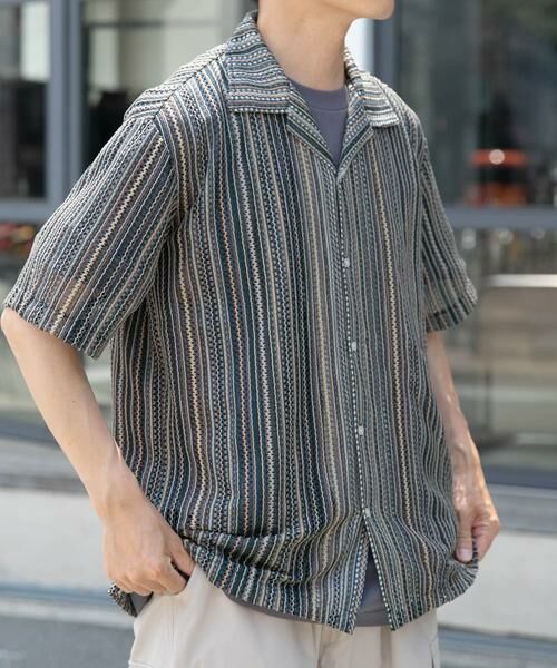 URBAN RESEARCH ITEMS / アーバンリサーチ アイテムズ シャツ・ブラウス | マルチストライプレースオープンカラーショートスリーブシャツ | 詳細1